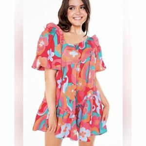 Alden Adair Chandler Trippy Floral Ruffle Mini Dress